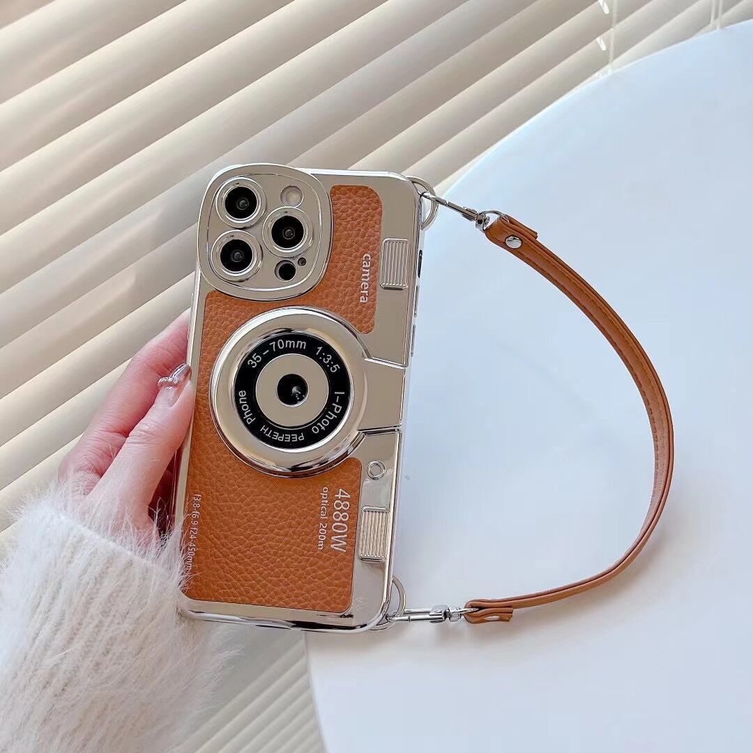 Creative Hand Strap Electroplating Camera IPhone14plus Mobile Phone Case Creative Hand Strap Electroplating Camera IPhone14plus Mobile Phone Case
